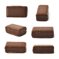 Chocolate coated candy bar isolated