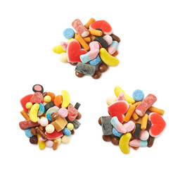 Pile of multiple different candies isolated