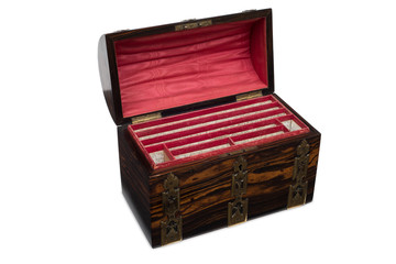 An Opened Wooden Chest-Style Jewelry Box