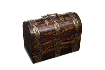 A Closed Wooden Chest-Style Jewelry Box
