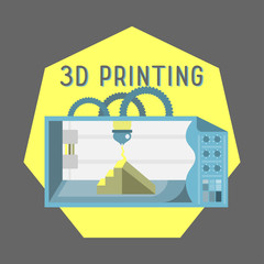 3d printer flat style on colored background 