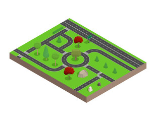 Road map. Trees and stones.3D isometric. Vector illustration.