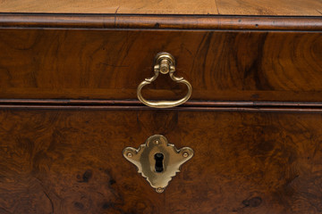Brass Lock and Handle of a Vintage Wooden Chest