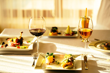 Served meal with drinks
