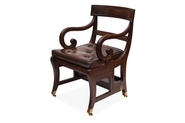 An Antique Wooden Armchair with Leather Upholstered Seat