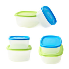 Pile of food containers isolated