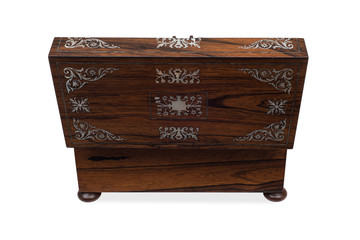 Rear View of an Opened Antique Wooden Jewelry Box