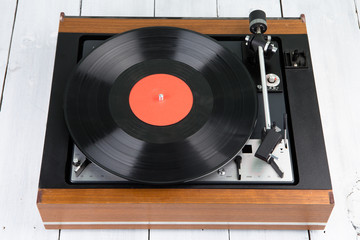vintage music player turntable with lp