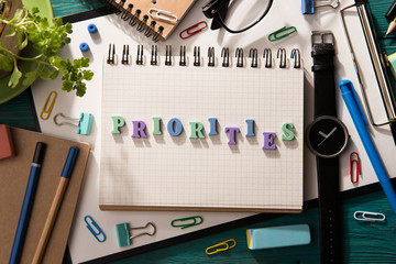priorities  -  word composed of colorful letters