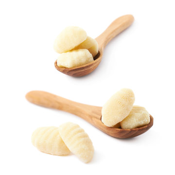 Spoon full of gnocchi isolated