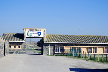 Robben Island Prison.Nobel Laureate and former President of South Africa Nelson Mandela was imprisoned on Robben Island for 18 of the 27 years he served behind bars before the fall of apartheid  - obrazy, fototapety, plakaty
