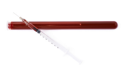 Naklejka premium Medical syringe and test-tube isolated