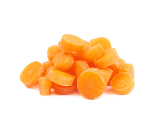 Pile of baby carrot slices isolated