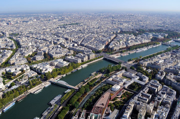Fototapeta na wymiar Aerial view of River Seine Paris, France, taken from top of Eiffel Tower