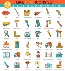 Vector Construction and building tools flat line icon set. Modern elegant style design  for web.