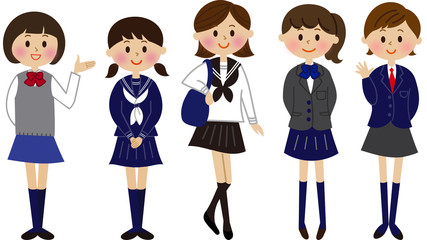笑顔の生徒達　女子　制服バリエーション