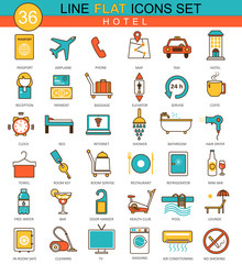Vector Hotel flat line icon set. Modern elegant style design  for web.