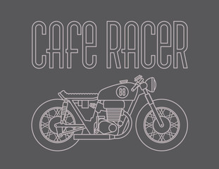 Heavy outline vector illustration of classic cafe racer motorcycle