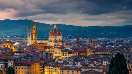 Fototapeta premium Aerial view of Florence at night, Italy