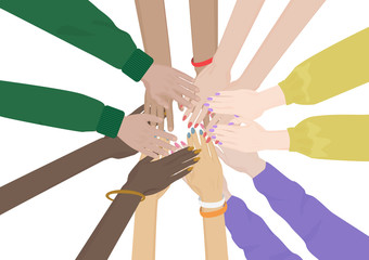 Group of Diverse Hands Together isolated. Team of friends unity.