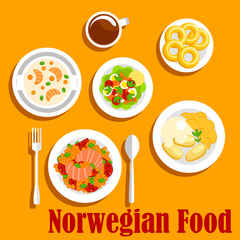 Fish dishes of norwegian cuisine flat icon