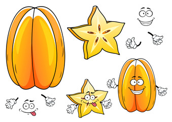 Juicy tropical carambola fruit cartoon characters