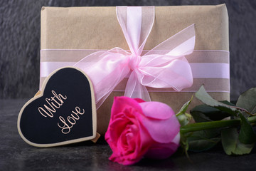 Mothers Day gift with pink rose.