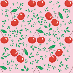 Seamless pattern of red cherry on a pink background