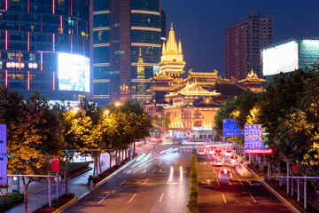 Fototapeta premium Jing'an Temple is a Buddhist temple on the West Nanjing Road in Shanghai, China. Jing'an District, where it is located, is named after the temple.