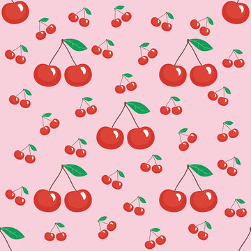Seamless pattern of red cherry on a pink background
