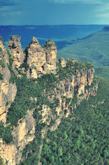Retro style of The Three sisters view in Blue Mountains region, New South Wales, Australia.