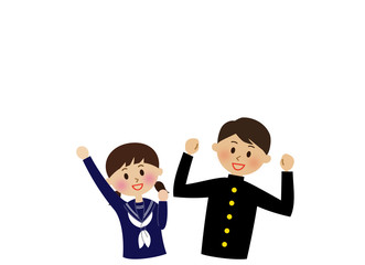 ガッツポーズをする笑顔の生徒