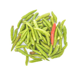 green chili on white background