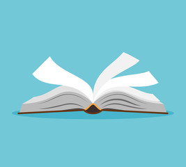Opened book illustration. Open book with pages fluttering. Vector illustration