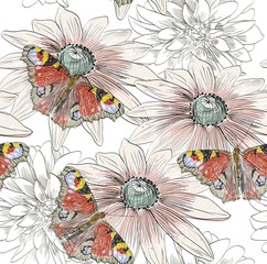 hand drawing butterfly and flowers on smeared paint brush