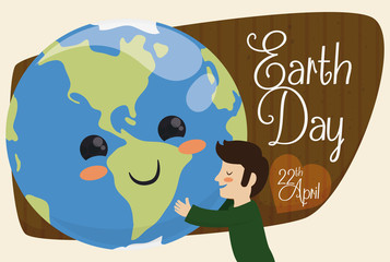 Mankind Embracing Cute Planet for Earth Day Holiday, Vector Illustration