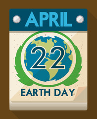 Special Date in Calendar for Earth Day Celebration, Vector Illustration