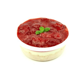 Strawberries cheese cakes close up isolated on white background.