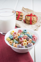  bowl with cereals and milk,