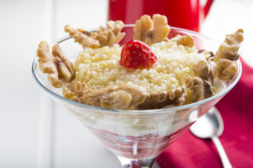 Quinoa, nuts, strawberry and yougurt, healthyfood.