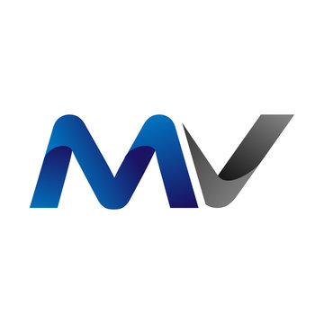Modern Simple Initial Logo Vector Blue Grey Letters mv