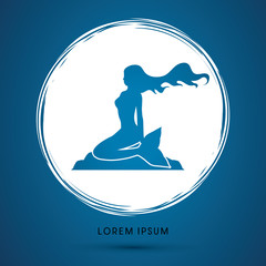 Mermaid sitting designed on grunge circle background graphic vector.