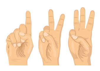 male hands counting numbers one two and three with fingers