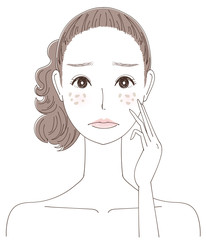 シミに悩む女性のイラスト