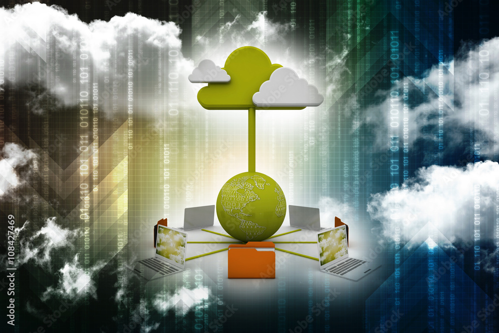 Poster 3d rendering cloud folder with computer network