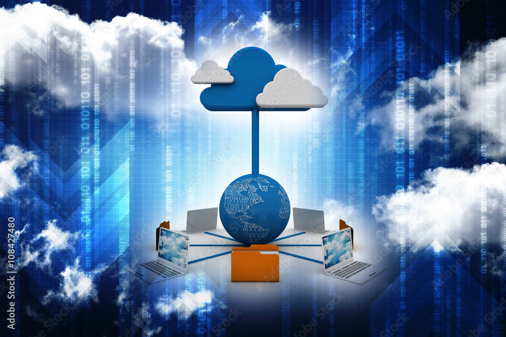 Poster 3d rendering cloud folder with computer network