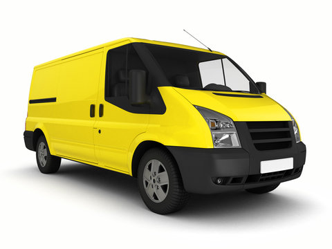 Yellow delivery van on a white background.3D illustration.