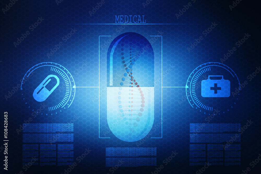 Poster 2d render of dna structure with capsule
