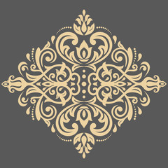 Damask pattern with oriental golden elements. Abstract traditional ornament