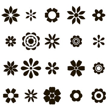 set of black flat flower icons